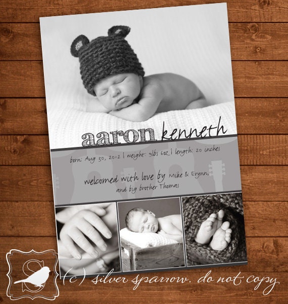 Guitar, Music Birth Announcement, Customizable, Printable Birth Announcement