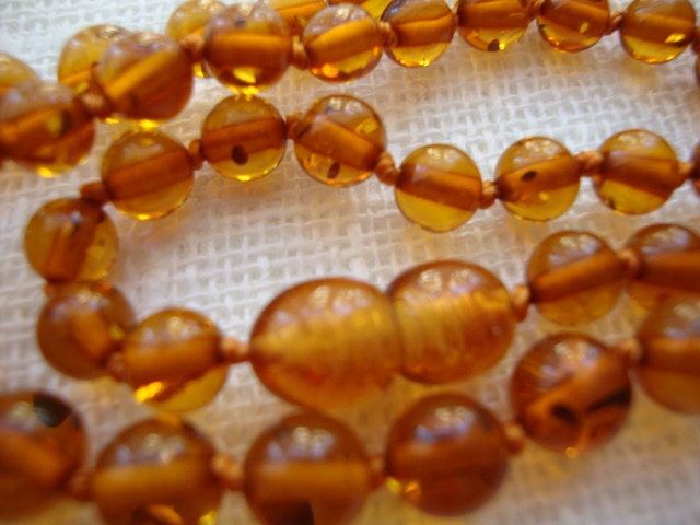 Amber Bead - Golden - Honey Round - Beaded Handmade Teething Necklace Long 50.0 cm or 19.5"