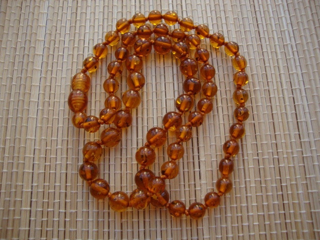 Amber Bead - Golden - Honey Round - Beaded Handmade Teething Necklace Long 48.0 cm or 19.0"