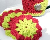 Crab apple Crochet Coasters/Doilies for spring, Set of 4