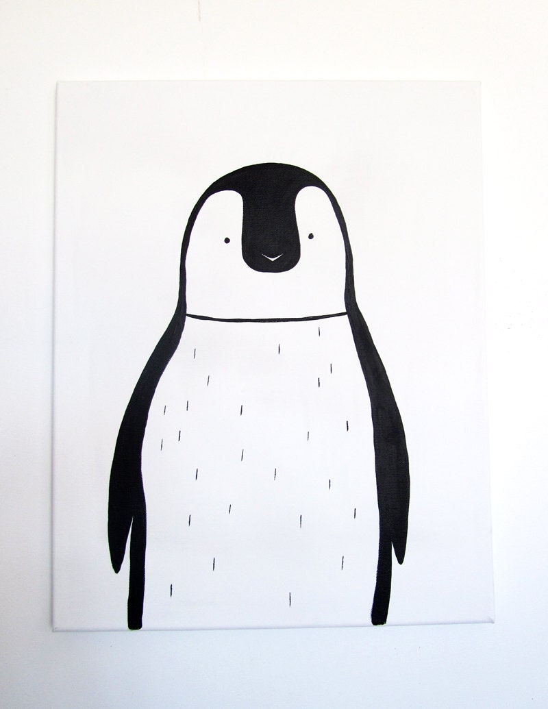 No. 0011 - Modern Kids and Nursery Art Original Painting - 16" x 20" on regular 3/4" depth canvas - The Penguin