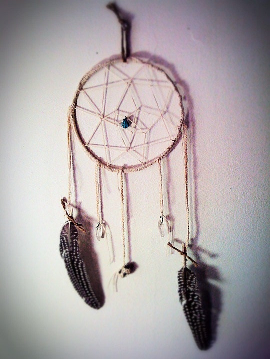 Crochet Dreamcatcher with Turquoise, Amethyst, and Quartz