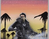 12x12 James Dean Riding in Sunset Acrylic / Aerosol Painting.