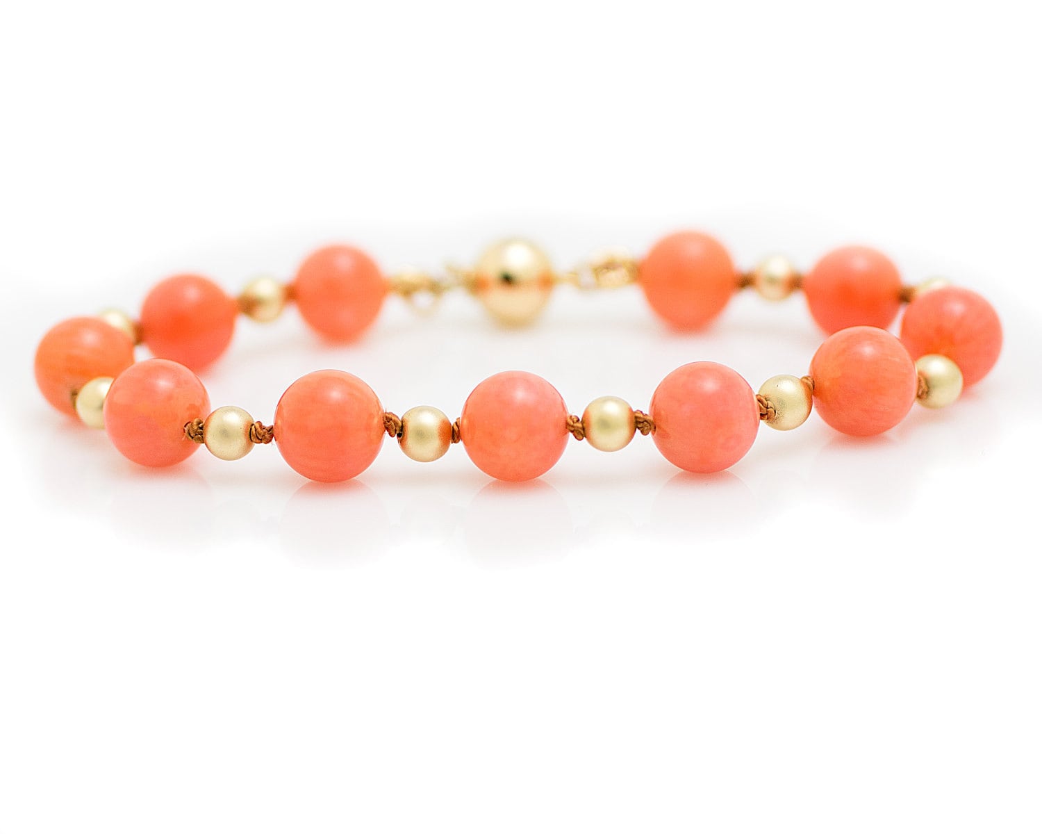  Gold Bracelets on Candy Bracelet   Peach Coral And Gold   Peach Colored Coral   14k Gold