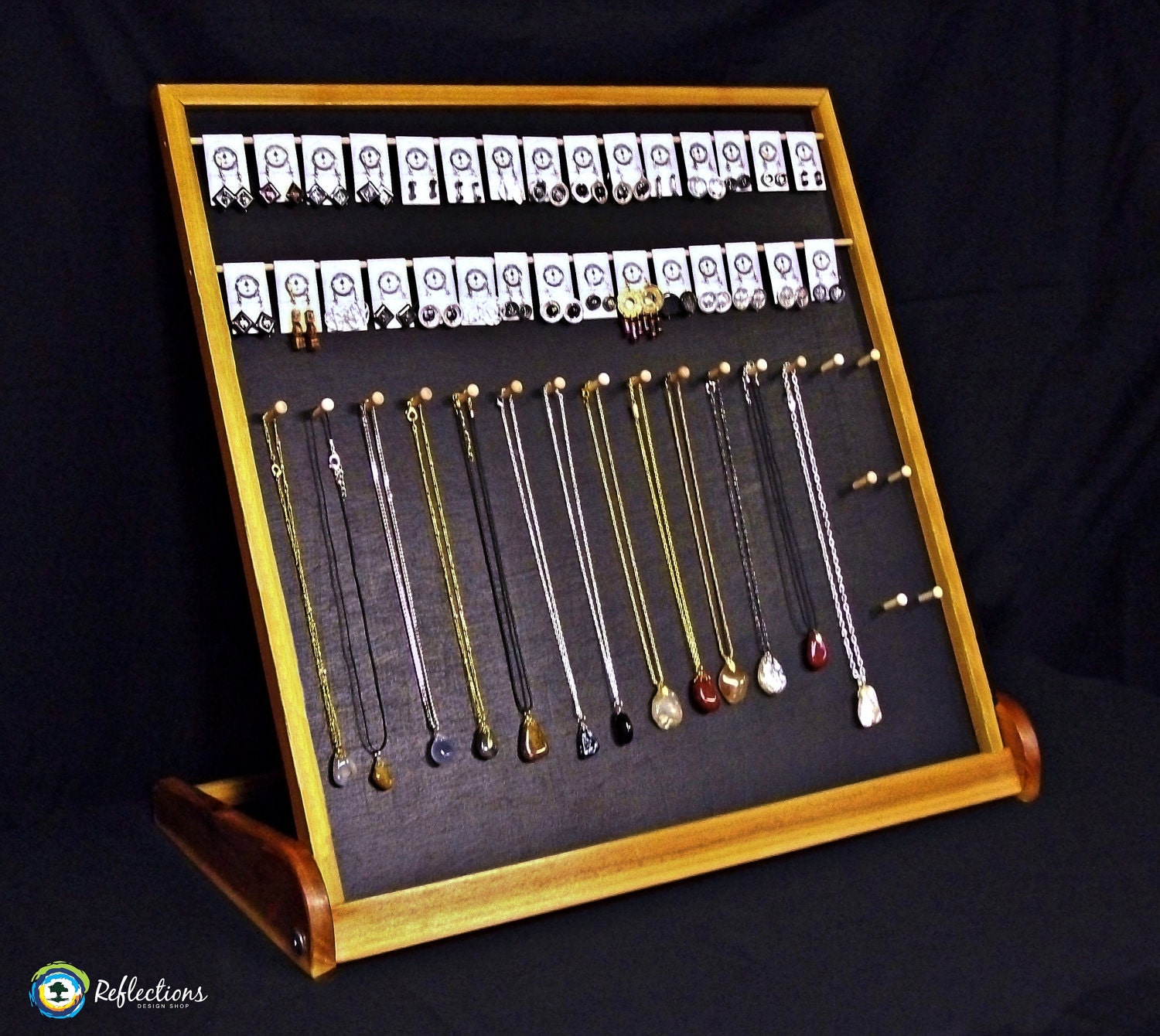 Freestanding Cedar Wooden Necklace, Bracelet, and Earring Jewelry Display Fixture