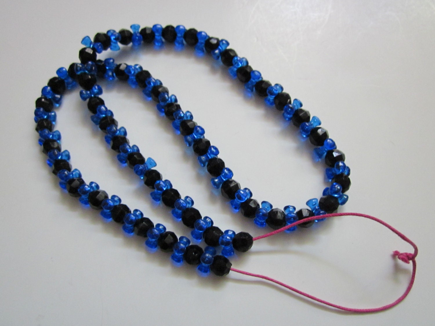 Discounted-Black and Blue Beaded Long Necklace