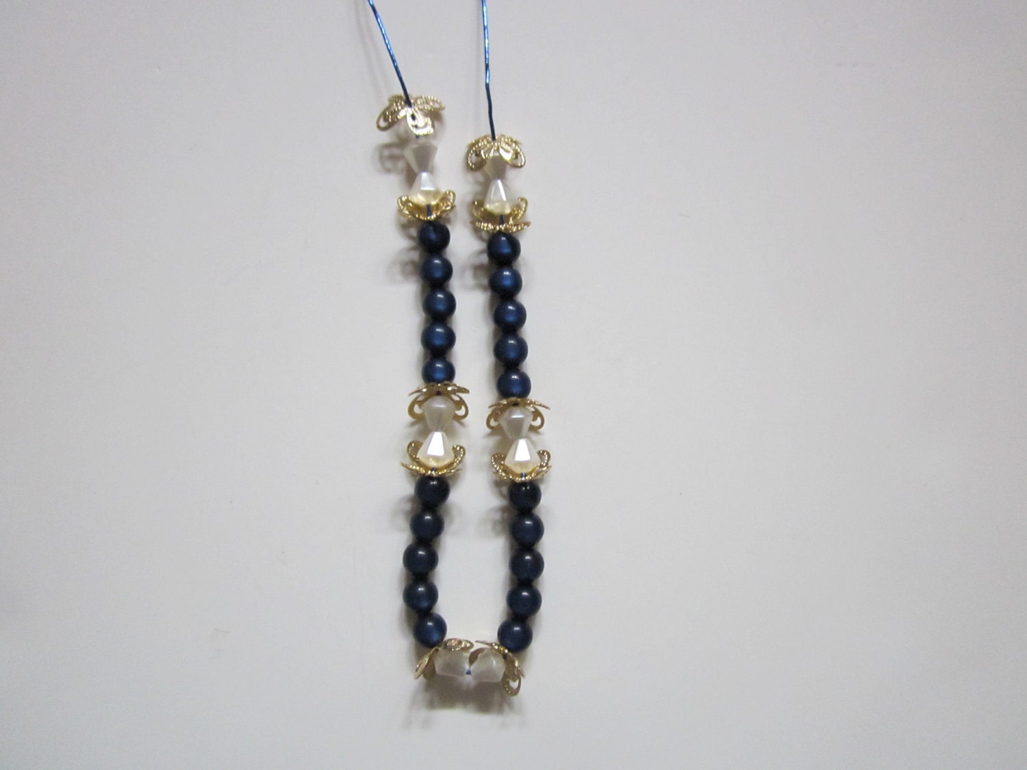 Blue, White and Flower Beaded Necklace