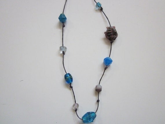 Discounted-Glass-Beaded Necklace on Purple Cord