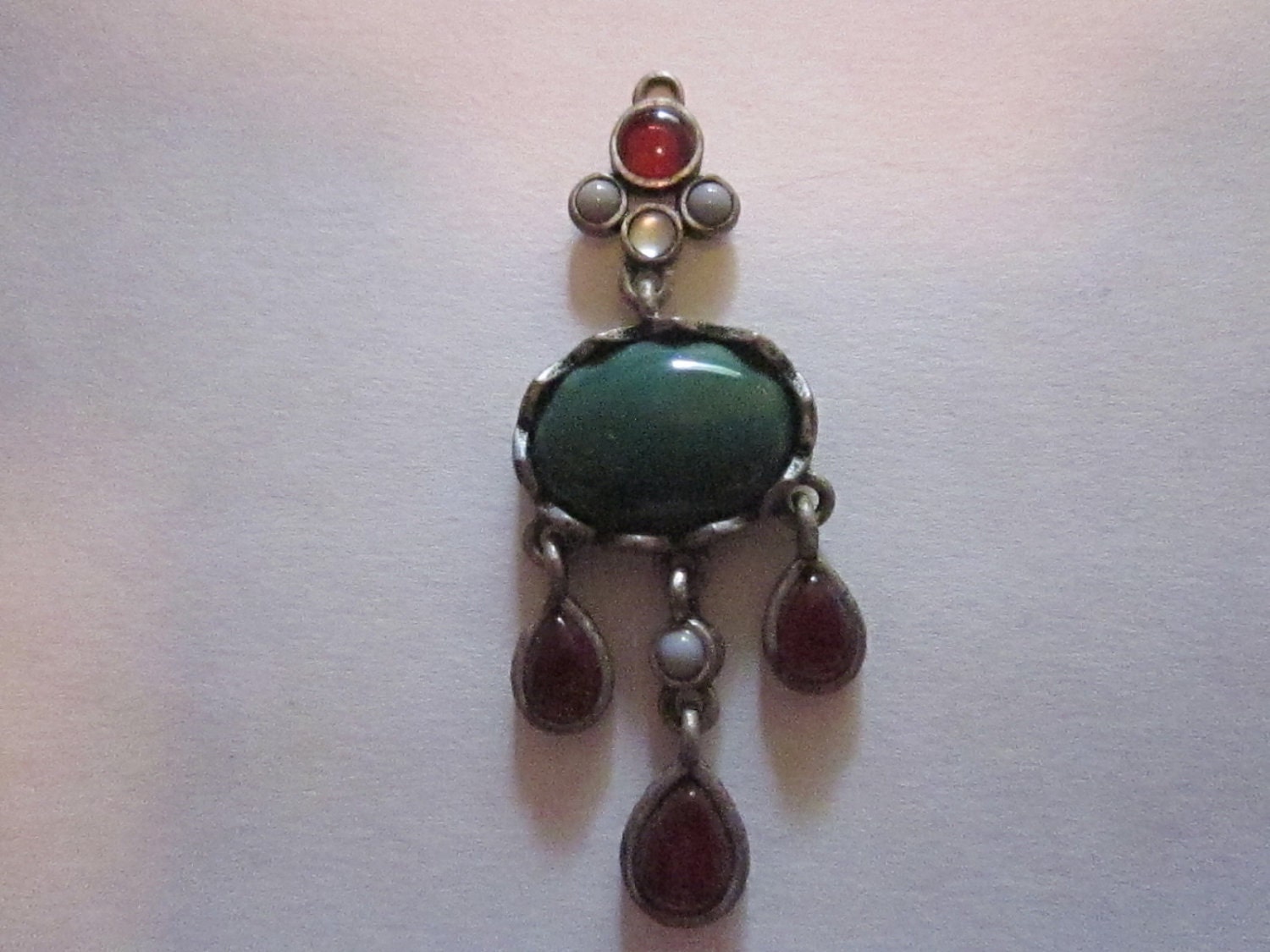 Dangly Green and Red Stoned Pendant