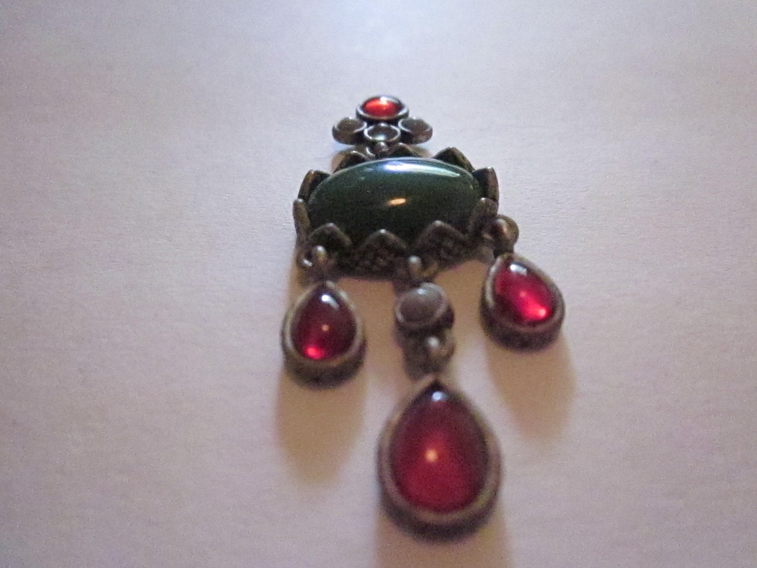 Dangly Green and Red Stoned Pendant