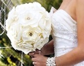 Bridal Bouquet, hand crafted paper flowers and vintage rhinestones, Paper art for your Eco Wedding