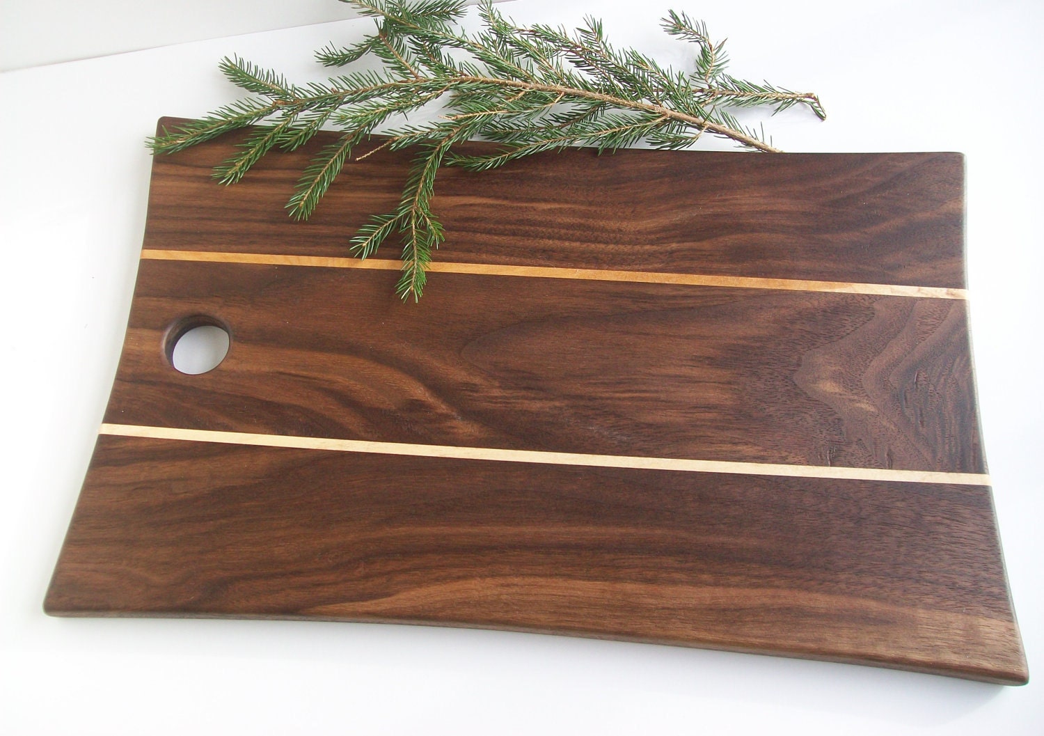 Cutting Board, Chopping Board, Bread Board Wood made from Black Walnut and Vermont Maple 12" x 8 1/2"