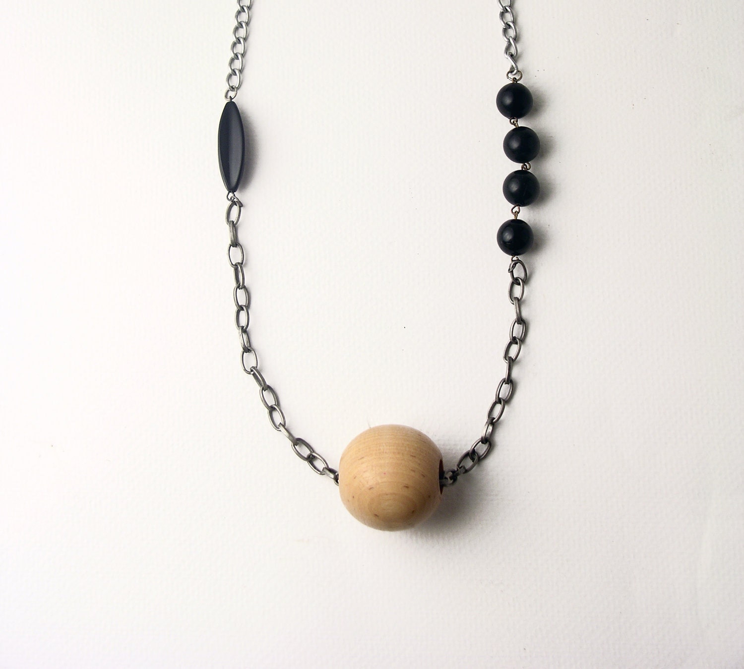 wooden bead and chain necklace - the  no. 001 -