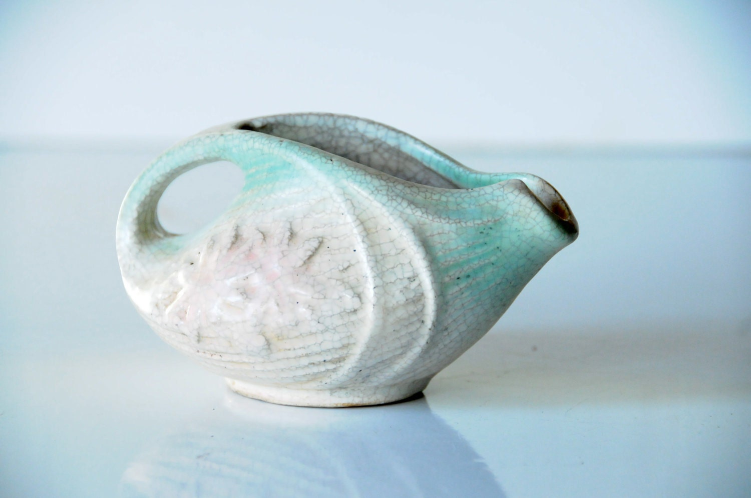 Pitcher McCoy Art Pottery Pitcher Small Cream Green Pink Flower c.1920s 1930s