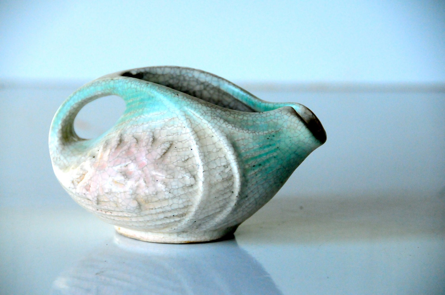 Pitcher McCoy Art Pottery Pitcher Small Cream Green Pink Flower c.1920s 1930s