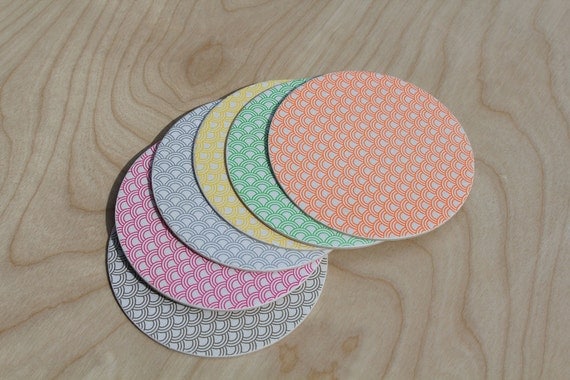 Letterpress Neon & Metallic Modern Fish scale pattern coasters