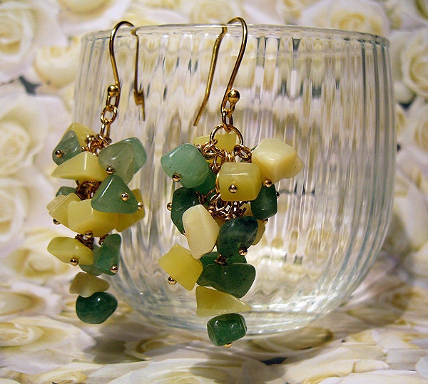 SALE: Juicy - Lemon/Nephrite Jade  and 14K Gold Drop Earrings