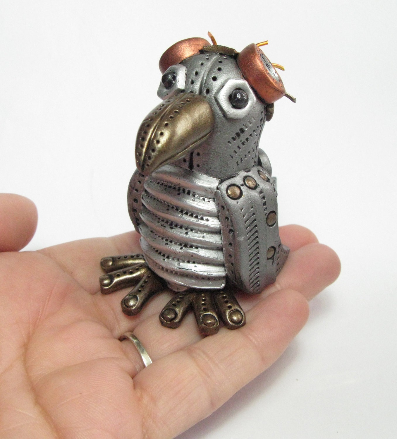 Penguin freestanding industrial steampunk sculpture bird