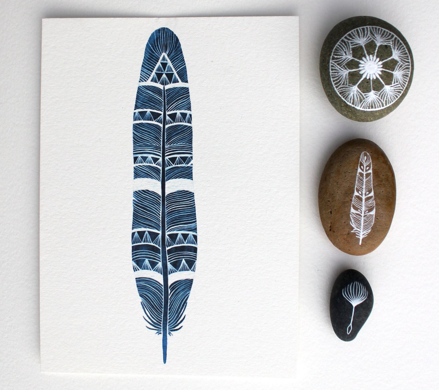 Watercolor Feather Painting - Archival Print - Black Friday Cyber Monday - Royal Blue Feather