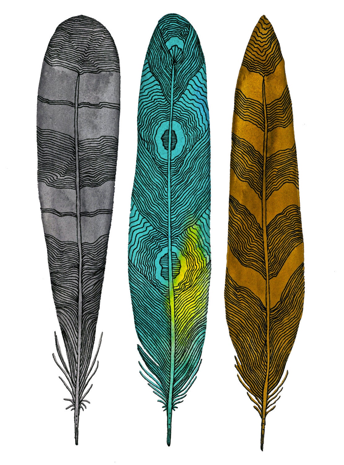 Driftwood Feathers - Archival Print Watercolor Art