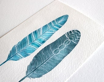 Watercolor Painting - Feather Archival Print - Black Friday Cyber Monday - 5x7 River Song Feather