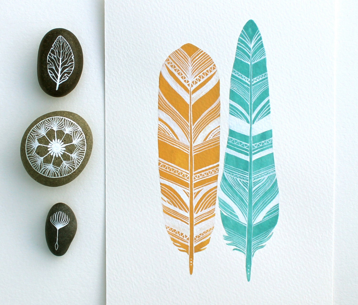 Feather Painting - Watercolor Large Archival Print - Black Friday Cyber Monday Etsy - 11x14 Sky Feathers