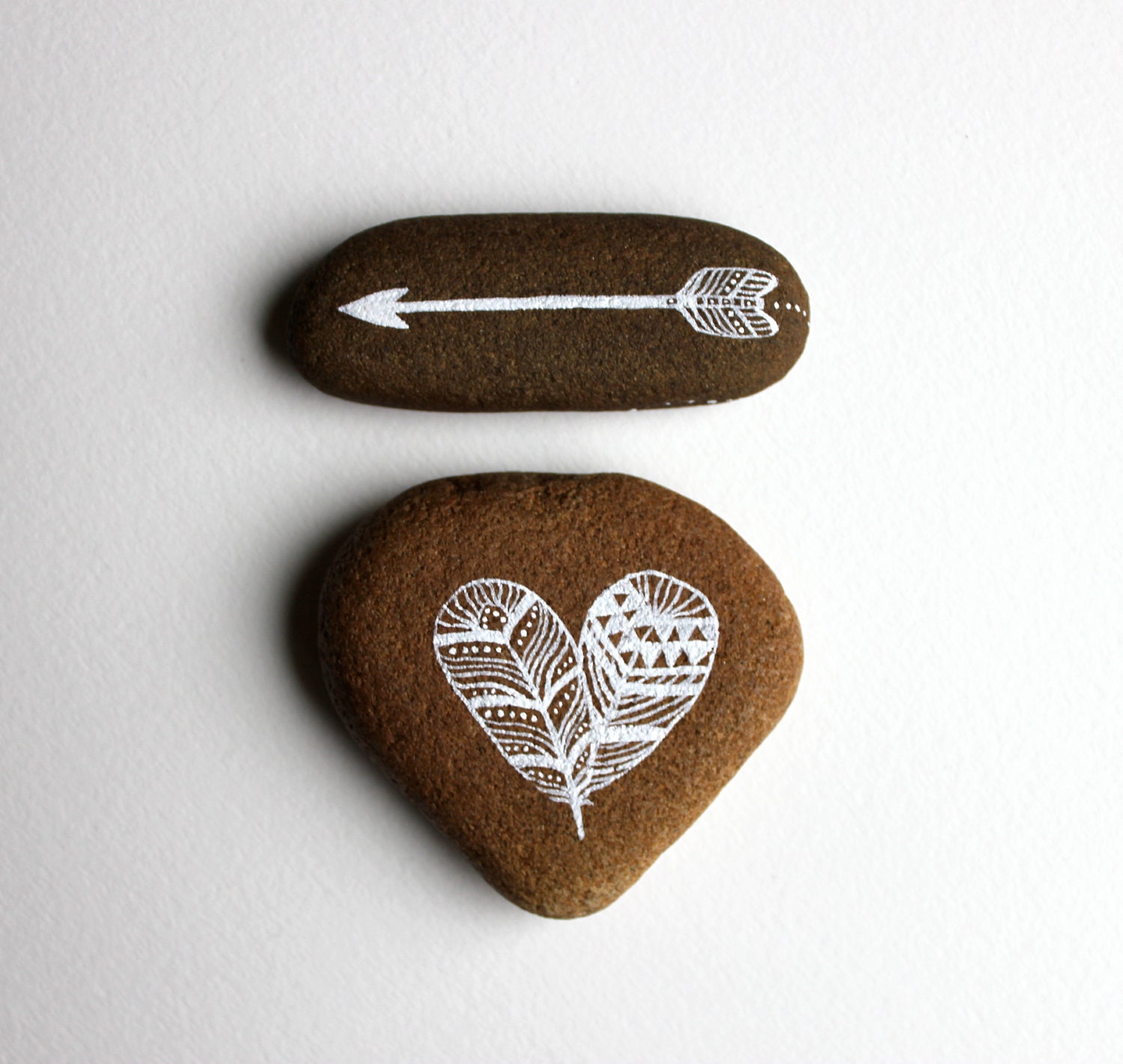 Reserved for Wenwen - Heart and Arrow Painted Stone Set - Dandelion
