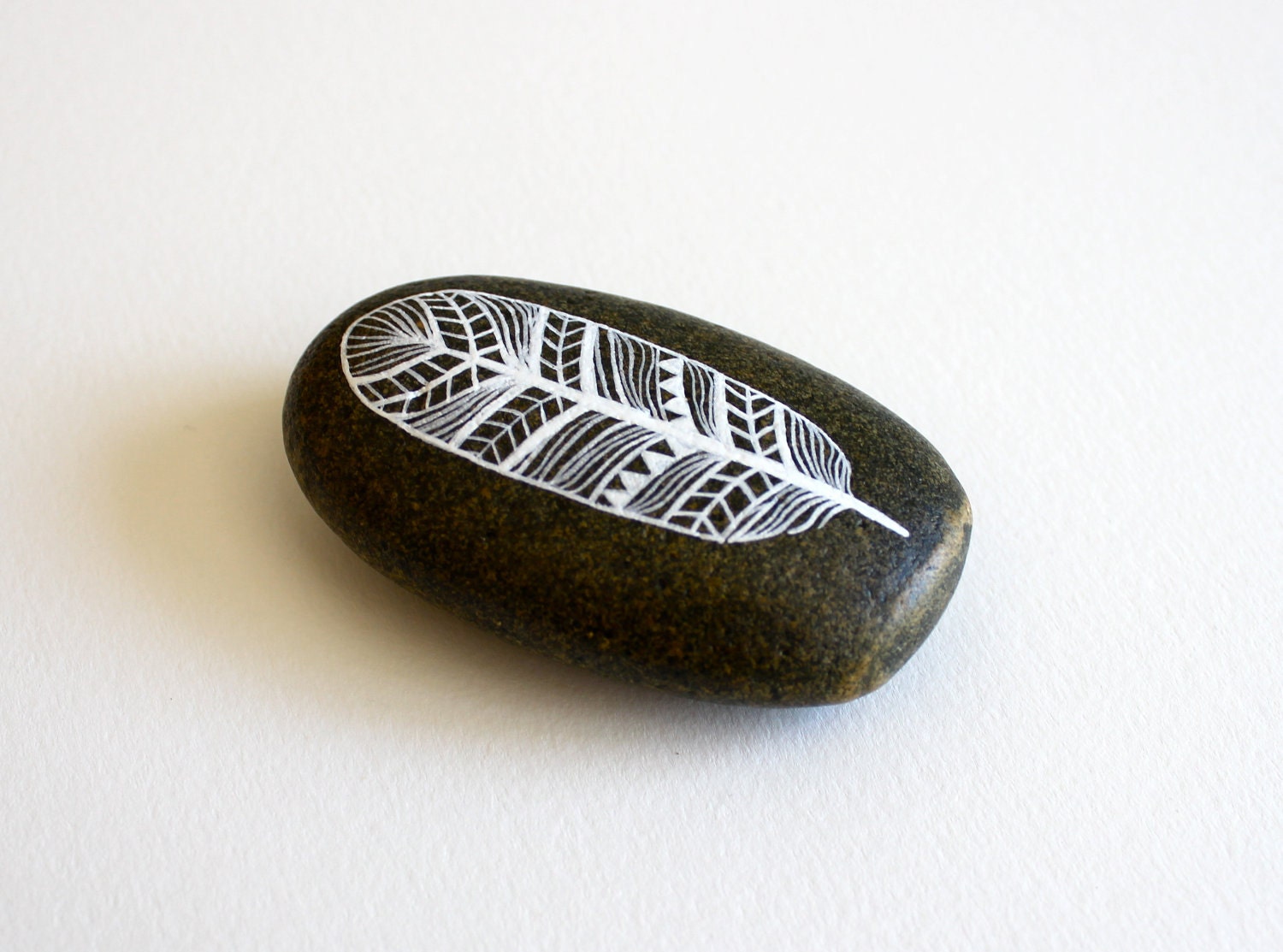 Painted Feather Stone - Handpainted Patterned Feather - River Luna