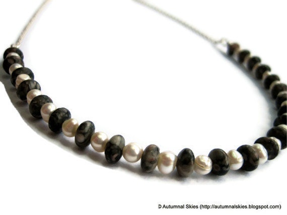 Fossil Jasper and Potato Pearls Necklace