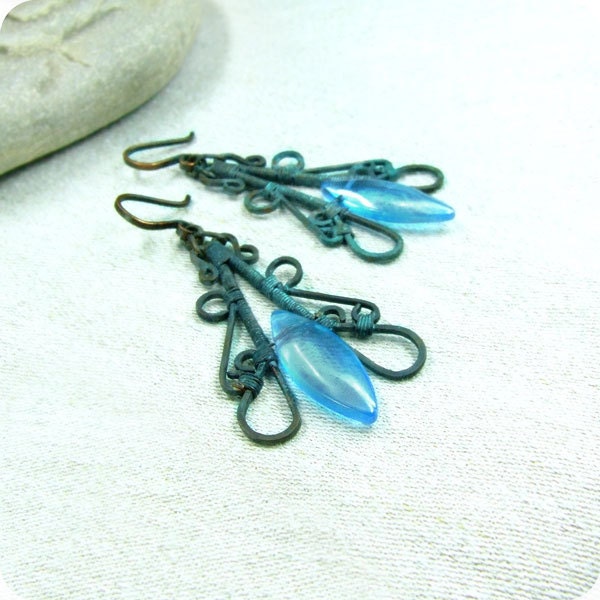 Wire wrapped copper earrings.