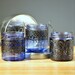 3 Small Morrocan Inspired Candle Lanterns, Amethyst Tinted  Glass With Black Accents