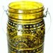 Hand Painted Mason Jar Lantern,Canary Yellow Tinted Glass with Black Accents