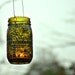 Hand Painted Mason Jar Lantern,Canary Yellow Tinted Glass with Black Accents