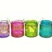 Set of Four Moroccan Lantern Votive Holders- In Fuschia, Purple, Turquoise, and Green Glass with Golden Details