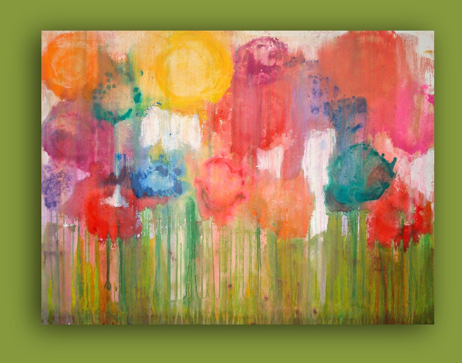 RESERVED. FLOWER GARDEN. 30x40x1.5" Original Ora Birenbaum Acrylic Abstract Painting.