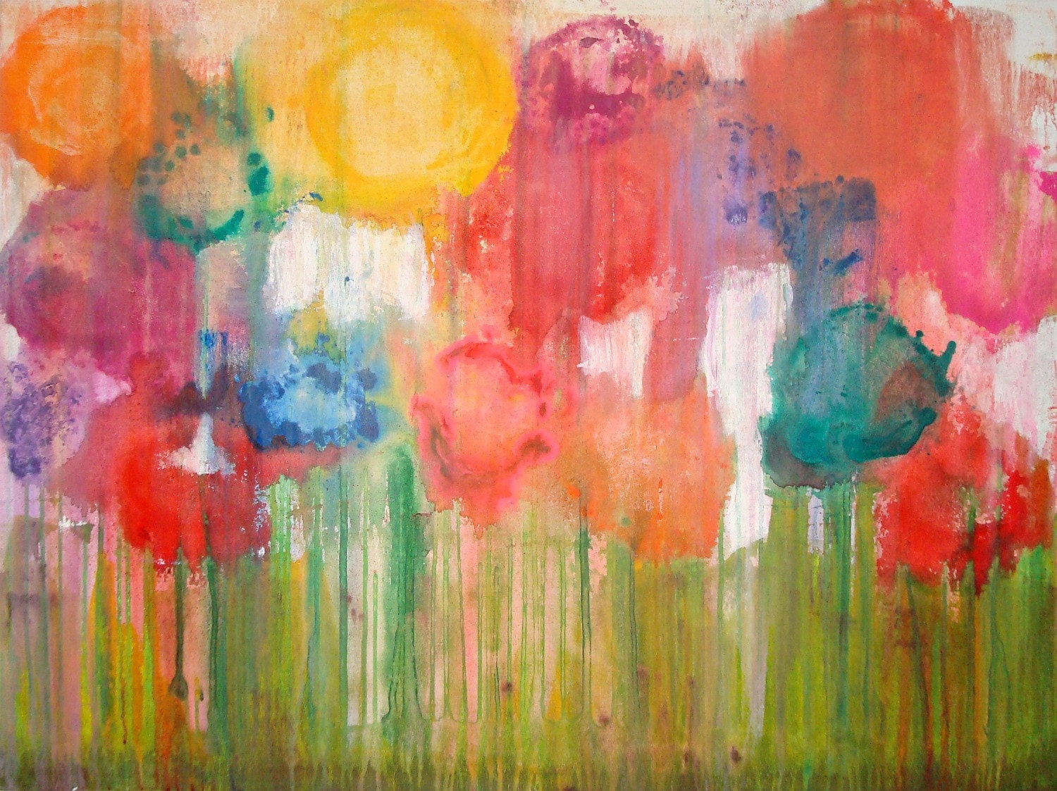 RESERVED. FLOWER GARDEN. 30x40x1.5" Original Ora Birenbaum Acrylic Abstract Painting.