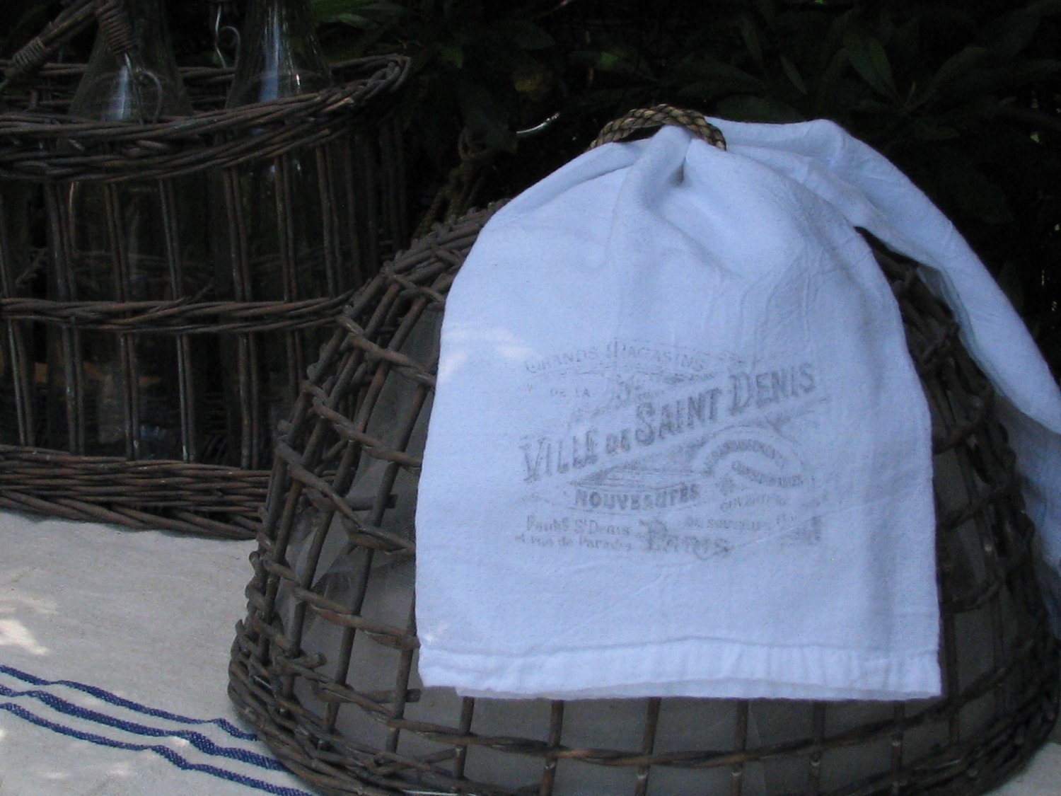 Vintage Flour Sack Tea Towel, French Advertisement, Cotton Tea Towel