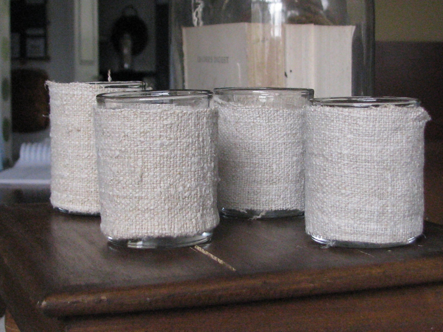 European Grain Sack / Flour Sack Covered Votives-SET