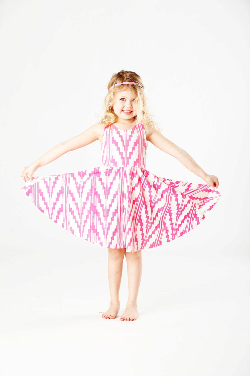 Southwest Twirling Dress in Hot Pink on Creme