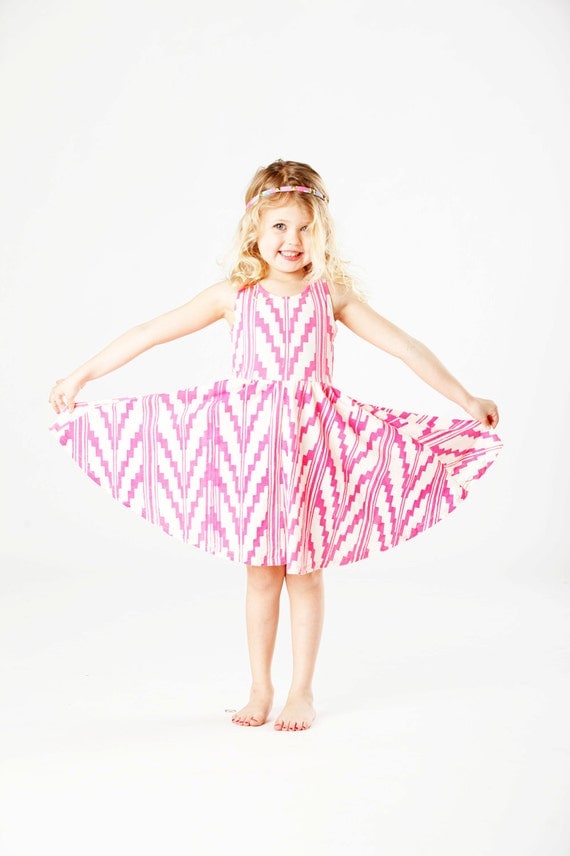 Southwest Twirling Dress in Hot Pink on Creme