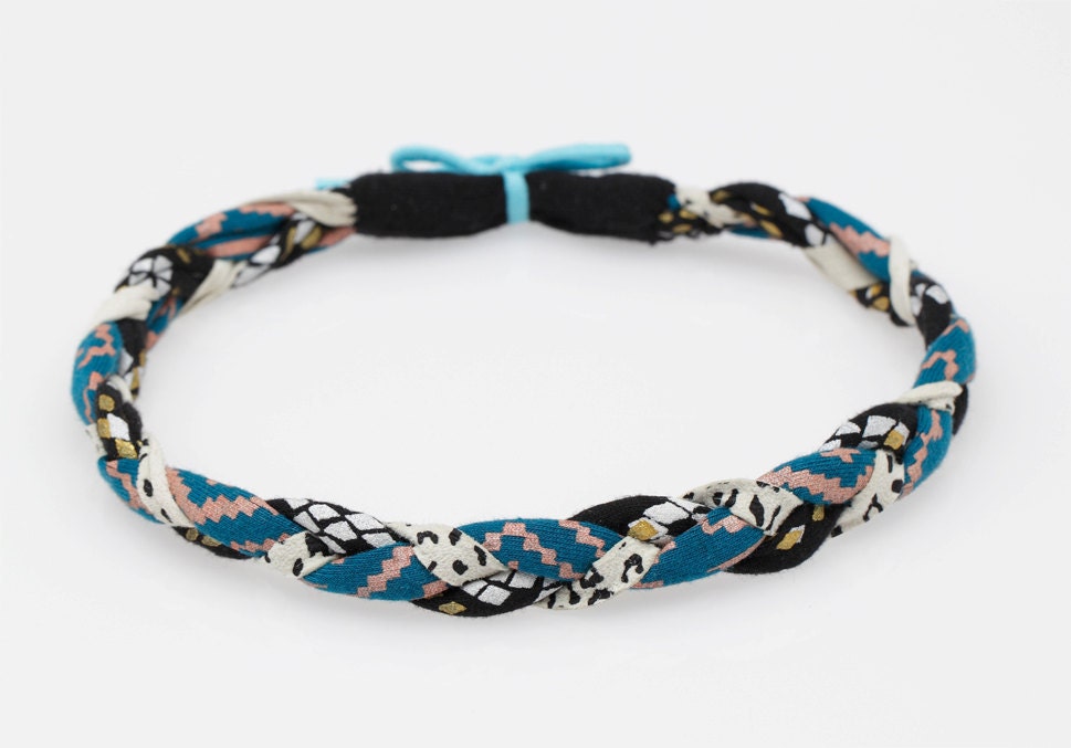 Braided Headband in Teal Maze, Snakeskin and Cheetah Print
