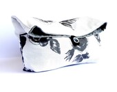 Fold Over Clutch, Gray and White Purse, Handbag, Cosmetic Bag, Make up Pouch, Roses Purse - MADE TO ORDER