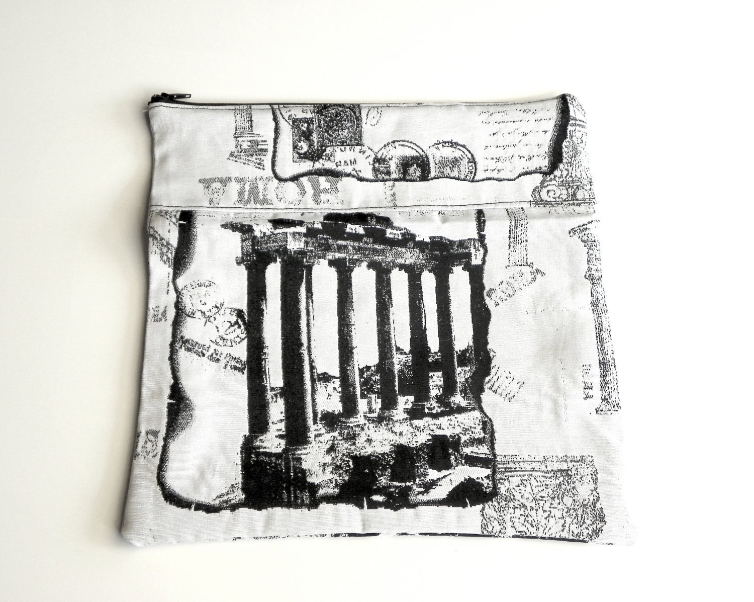 Fold Over Clutch, Black and White Purse, Handbag, Cosmetic Bag, Rome Purse - Made to order