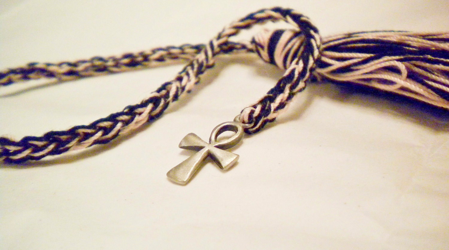 Eternity and Femininity Go Hand-in-Hand - Pink and Black Crochet Ankh Book Thong