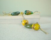 Funky Yellow and Green Springtime Beaded Book Thong - Glass and Wood Beads on Double Thread