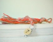 Pumpkin Orange and Gray Crochet Book Thong with Number 7 Typewriter Key Charm - Funky Industrial Gift