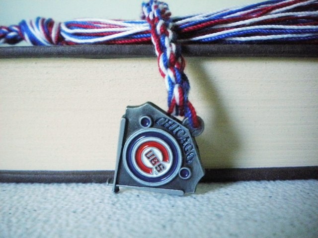 Chicago Cubs Crochet Bookmarker - Red, White & Blue MLB Book Thong with Official Silver Charm - Great gift for boys or men