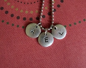Handstamped metal personalized small circle tag initial necklace simple yet unique mothers girls