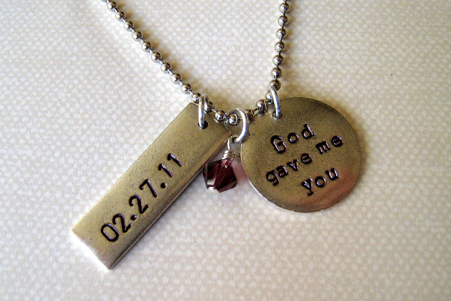 God gave me you hand stamped necklace personalized wedding date or child's birthdate with pearl or birthstone.  Valentines Day