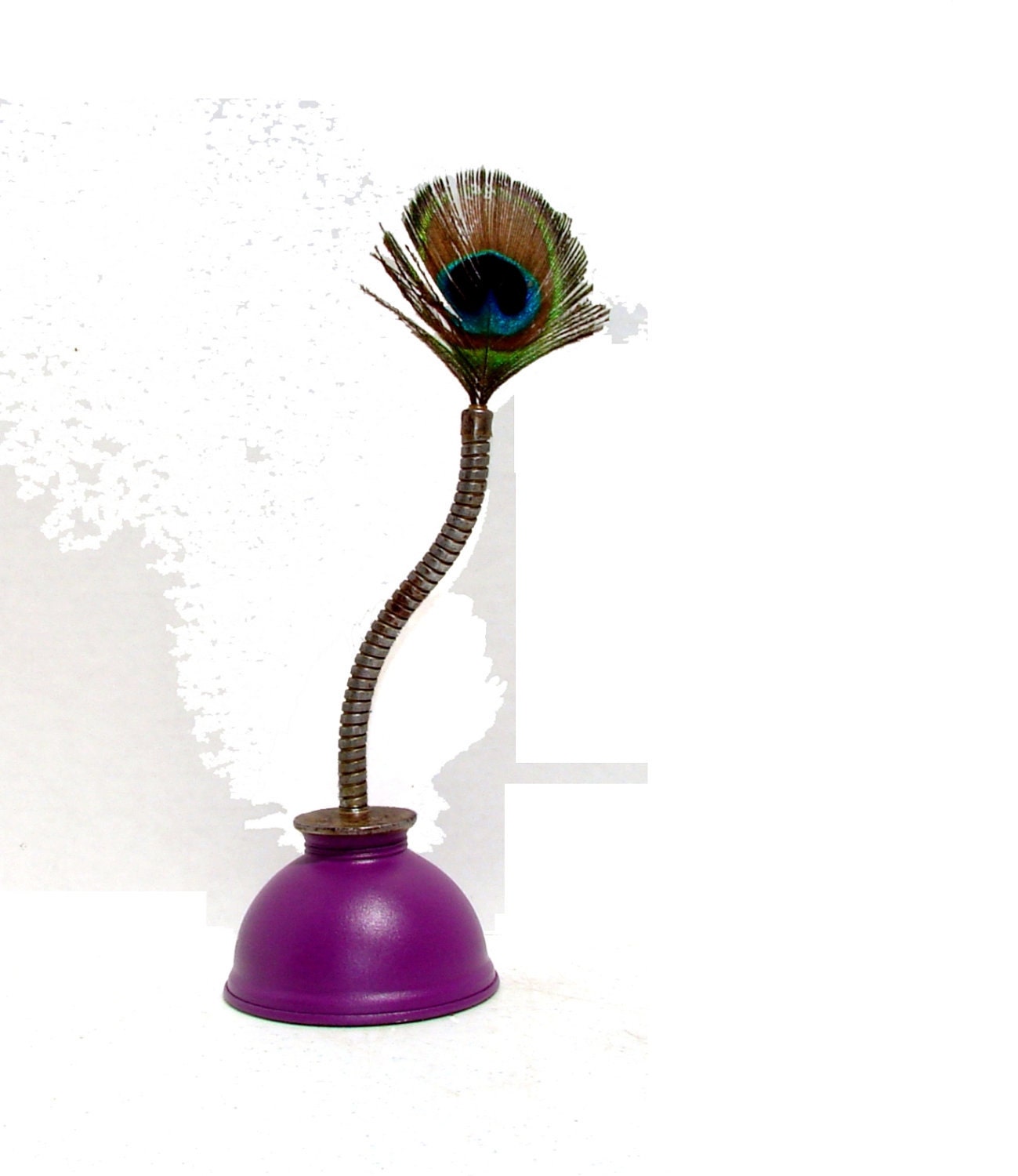 Oil Can Art - Upcycled Vintage Oil Can - Purple Vase with Peacock Feather